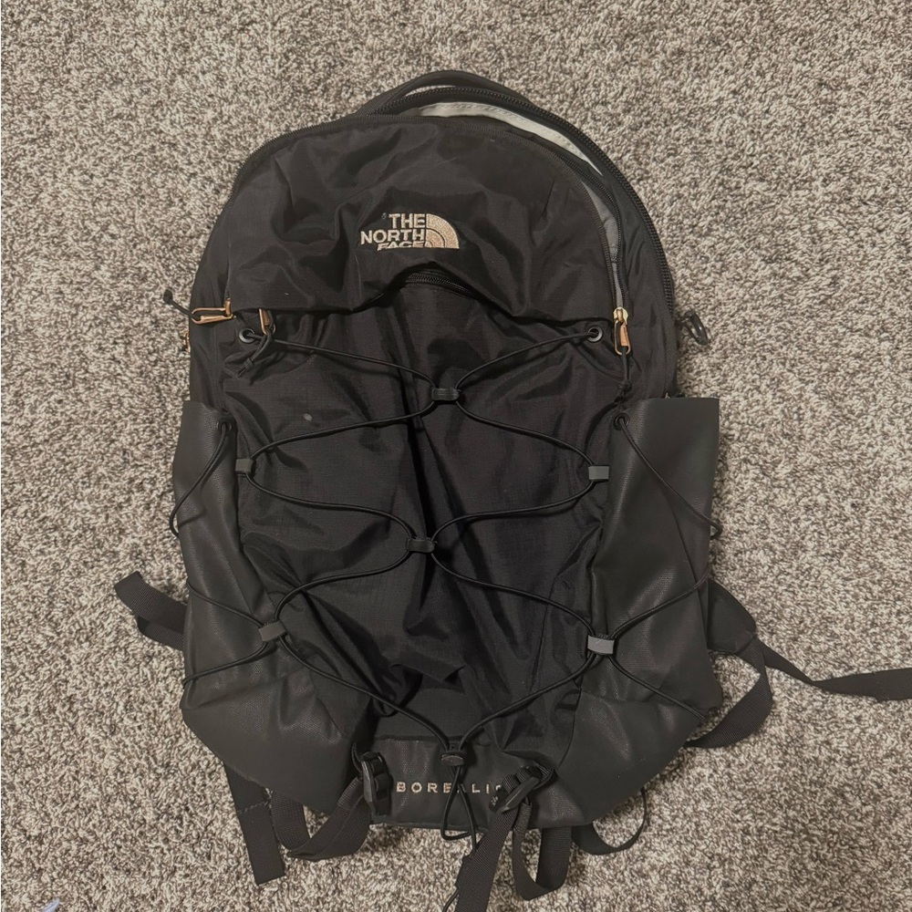 Black North Face Backpack Rose Gold Detailing
